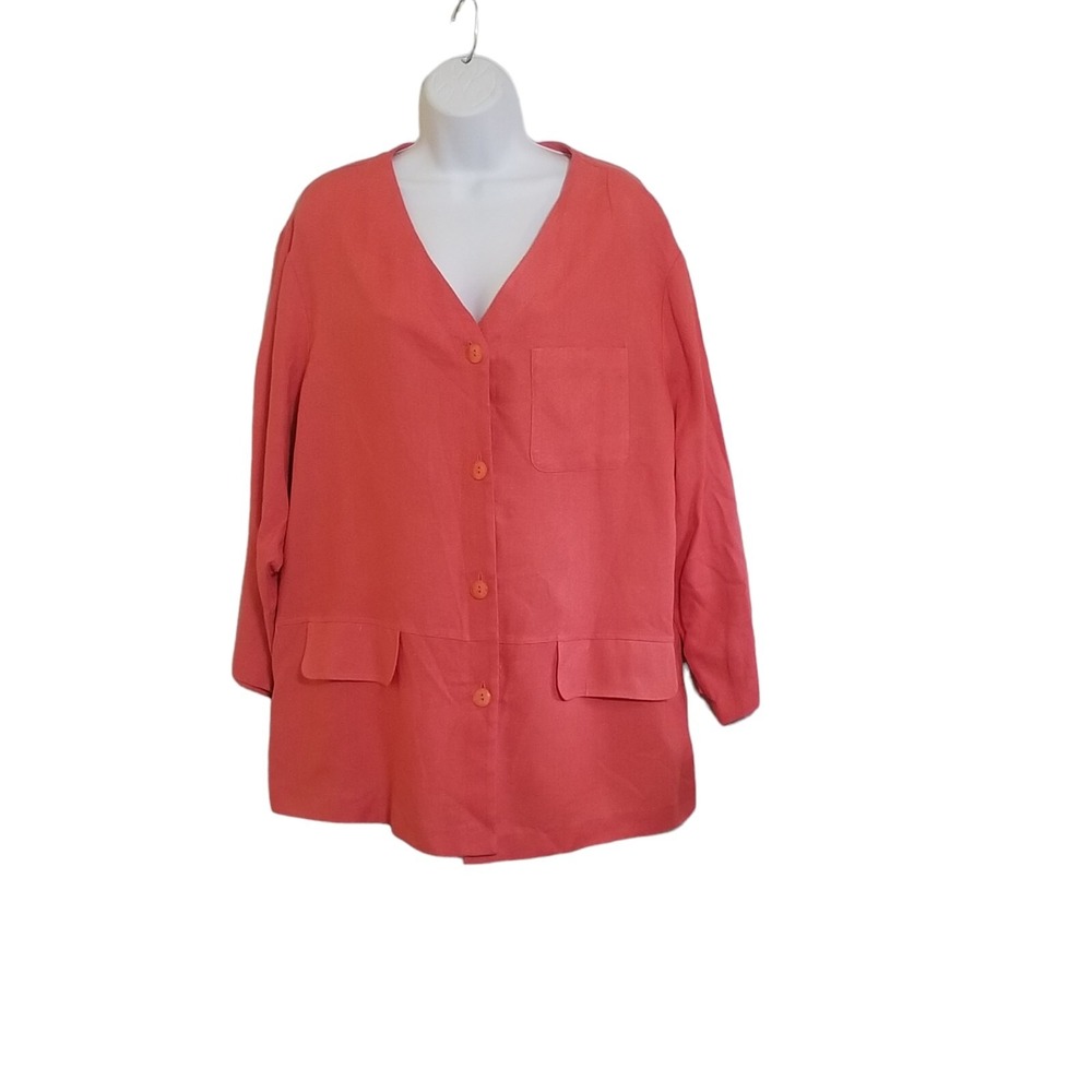 Maggie McNaughton Blouse 16WP Linen Blend Jacket Top Pocket Long Sleeve NEW